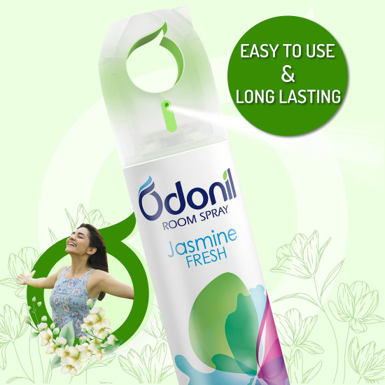 Odonil Room Air Freshner Spray, Jasmine Fresh - 220 ml | Nature Inspired Fragrance for Home & Office | Long Lasting Fragrance