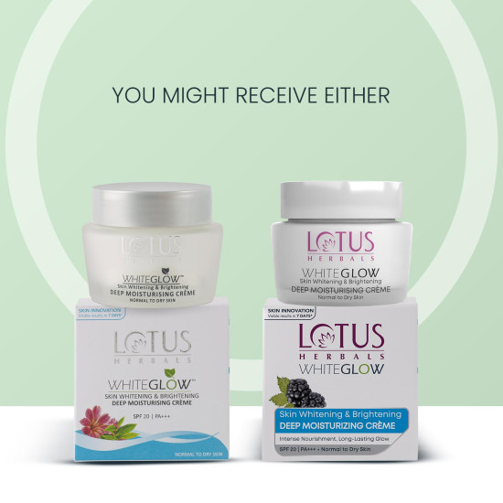 Lotus Herbals WhiteGlow Deep Moisturising Face Cream | SPF 20 | Reducing Dark Spots| Non Sticky | Normal To Dry Skin| For Women and Men| 60g