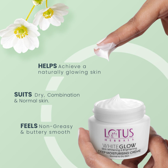 Lotus Herbals WhiteGlow Deep Moisturising Face Cream | SPF 20 | Reducing Dark Spots| Non Sticky | Normal To Dry Skin| For Women and Men| 60g