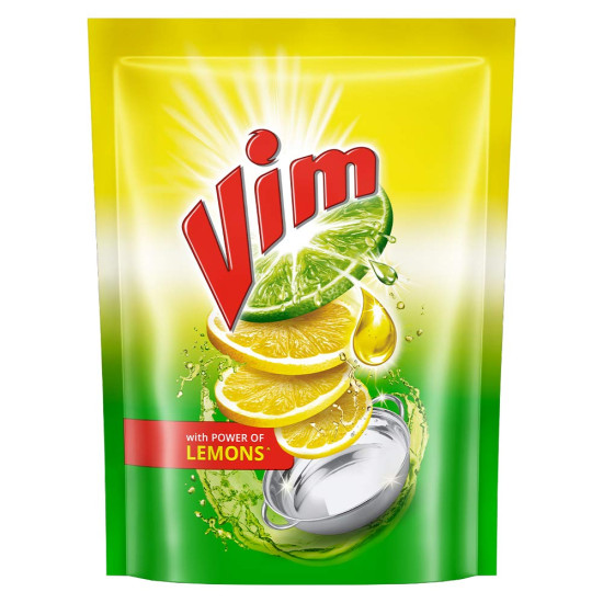 Vim Dishwash Liquid Gel Lemon, With Lemon Fragrance, Leaves No Residue, Grease Cleaner For All Utensils, 500 ml Refill Pouch