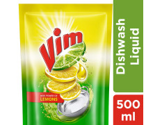 Vim Dishwash Liquid Gel Lemon, With Lemon Fragrance, Leaves No Residue, Grease Cleaner For All Utensils, 500 ml Refill Pouch