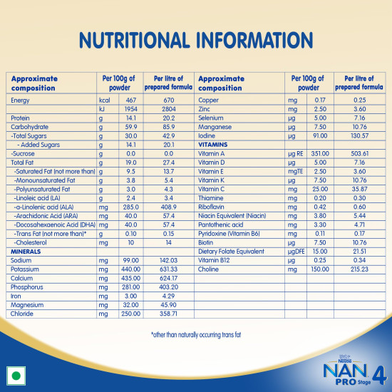 Nestle NAN PRO 4 Follow-Up Formula Powder For Older Infants| After 18 months Upto 24 months|Stage 4, 400g Bag-In-Box Pack