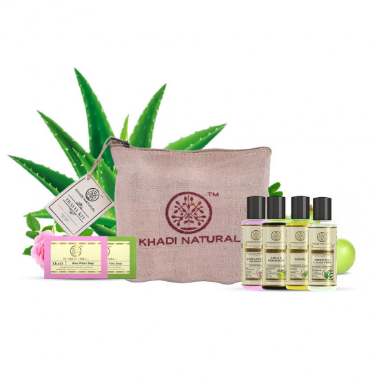 Khadi Natural Travel Kit|Skincare essentials on the go|Mix of skin and hair care essentials|Lightweight and easy to carry|Suitable for All