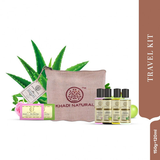 Khadi Natural Travel Kit|Skincare essentials on the go|Mix of skin and hair care essentials|Lightweight and easy to carry|Suitable for All