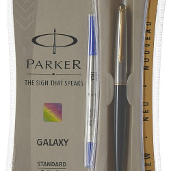 Parker Galaxy Standard Gold Trim Roller Ball Pen| Black Body Color| Ink Color - Blue | Perfect For Professional Use | Elite Pen For Corporate Purposes