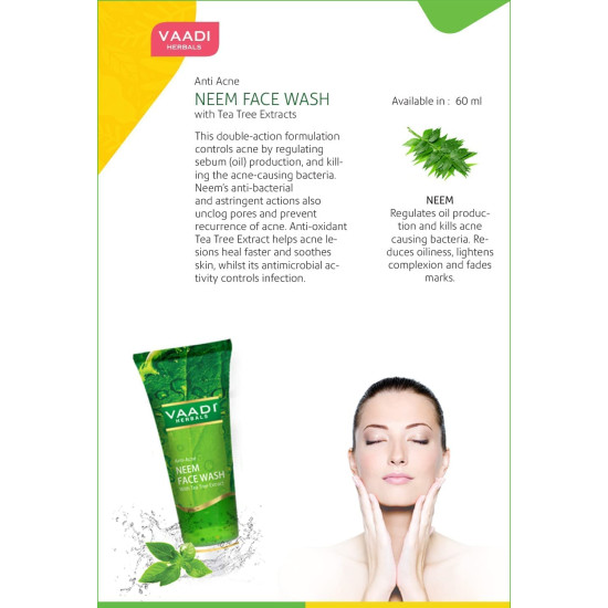 Vaadi Herbals Anti Acne Neem Face Wash with Tea Tree Extract, 60g