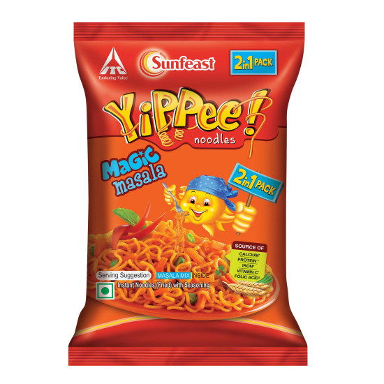 Sunfeast YiPPee! Magic Masala long, slurpy noodles | with real vegetables and nutrients | Two in One Pack, 120g Pack