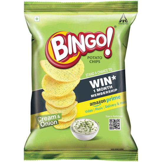 Bingo! Potato Chips - Cream & Onion Chips - Crispy & Crunchy Chips Pack for Snacks – 50g