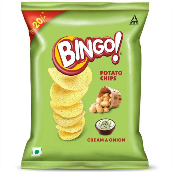 Bingo! Potato Chips - Cream & Onion Chips - Crispy & Crunchy Chips Pack for Snacks – 50g