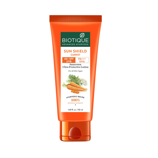 Biotique Carrot Face & Body Sun Lotion | SPF 40 UVA/UVB Sunscreen | Prevents Ageing and Soothes Dry Skin| 100% Botanical Extracts | Suitable for All Skin Types | 50ml