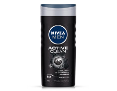 NIVEA Men Body Wash, Active Clean with Active Charcoal, Shower Gel for Body, Face & Hair, 250 ml