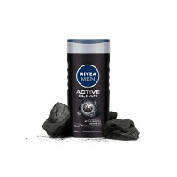 NIVEA Men Body Wash, Active Clean with Active Charcoal, Shower Gel for Body, Face & Hair, 250 ml