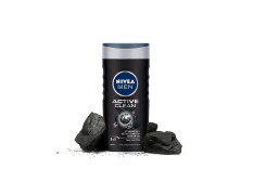 NIVEA Men Body Wash, Active Clean with Active Charcoal, Shower Gel for Body, Face & Hair, 250 ml