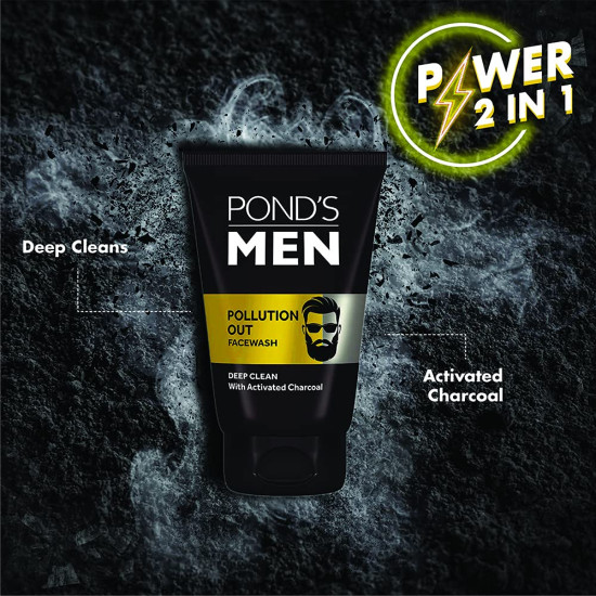 Pond's Men Pollution Out Activated Charcoal Deep Clean Facewash, 100 g