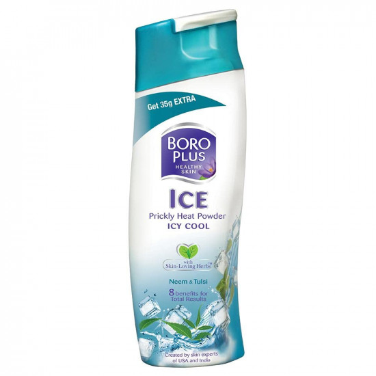 BORO PLUS ICE Prickly Heat Powder, ICY COOL, With Skin Loving Herbs, Pack of 150g + 35g/150 +50 g Extra