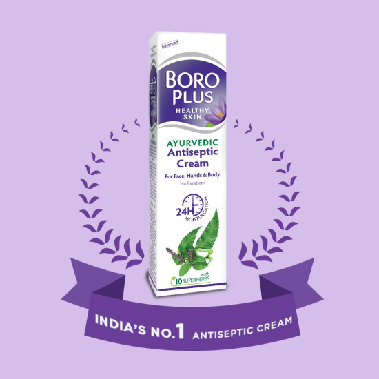 BoroPlus Ayurvedic Antiseptic Cream with 10 super herbs |24 hrs Moisturisation |Glowing Skin|For Face, Hand & Body | Heals and Protects the skin|80ml