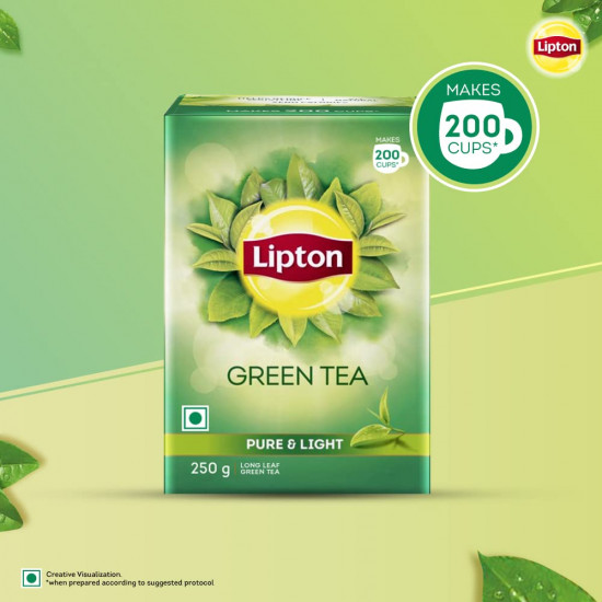 Lipton Pure & Light Loose Green Tea Leaves 250 g Pack, All Natural Flavour, Zero Calories - Improves Metabolism & Reduces Waist