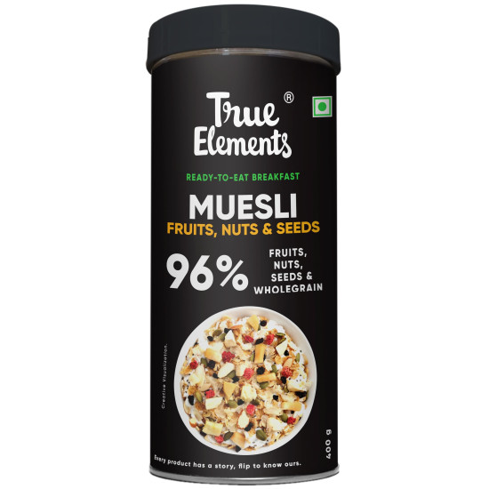 True Elements Muesli Fruits, Nuts & Seeds 400gm - Breakfast Cereal | 100% Wholegrain | Muesli with Freeze Dried Fruits True Elements Muesli Fruits, Nuts & Seeds 400gm - Breakfast Cereal | 100% Wholegrain | Muesli with Freeze Dried Fruits