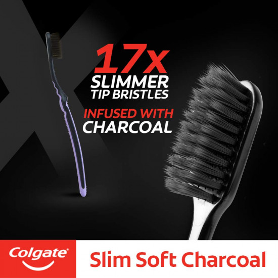 Colgate Charcoal Gentle Deep Cleaning manual Toothbrush for adults - 4 Pieces (Slim Soft)