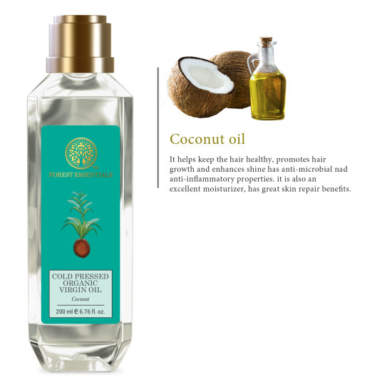 Forest Essentials Organic Cold Pressed Virgin Oil Coconut | Rich in Vitamin E with Pure Coconut Massage Oil For Hair & Skin | 200 ml