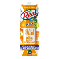 Real Activ Orange Carrot Fruit Juice - 1L | No Added Sugars, No Added Preservatives | Helps in Heart Health | Mix Fruit & Vegetable Juice | Tasty, Healthy & Refreshing Drink