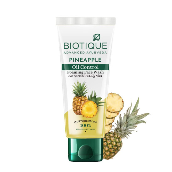 Biotique Pineapple Oil Control Foaming Face Wash | Hydrates dry skin | Eliminates Excess Oil | Evens Skin Tone | 100% Botanical Extracts | Suitable for All Skin Types | 100ml