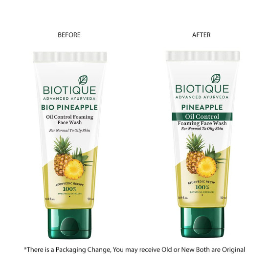 Biotique Pineapple Oil Control Foaming Face Wash | Hydrates dry skin | Eliminates Excess Oil | Evens Skin Tone | 100% Botanical Extracts | Suitable for All Skin Types | 100ml
