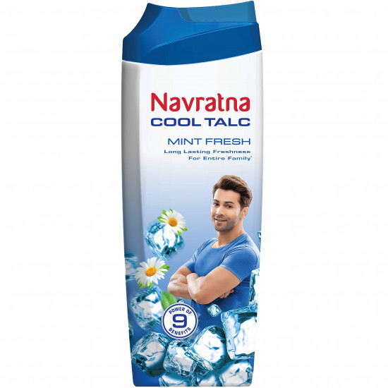 Navratna Cool Mint Fresh Talc | Instant Sweat Absorption and Cooling Effect |Body Odour Protection | Long Lasting Freshness and Fragrance, 400gm