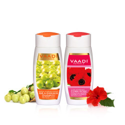 Vaadi Herbals Amla Shikakai Hair fall and Damage Control Shampoo with Corn Rose Conditioner - Strength and Moisture