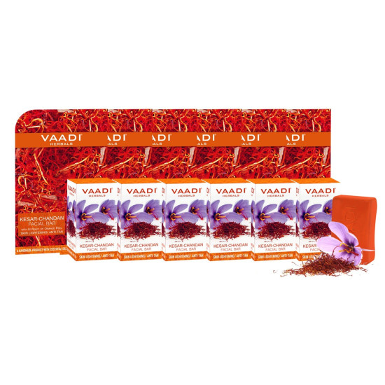 Vaadi Herbals Kesar Chandan Facial Bars with Extract of Orange Peel, 25g (Pack of 6)