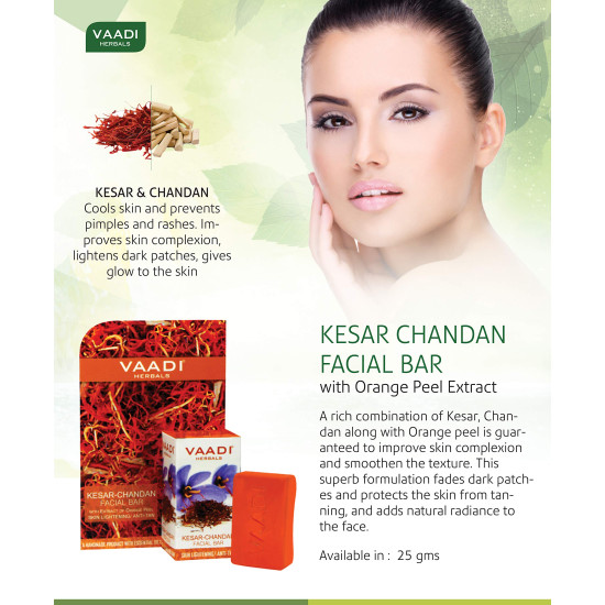 Vaadi Herbals Kesar Chandan Facial Bars with Extract of Orange Peel, 25g (Pack of 6)