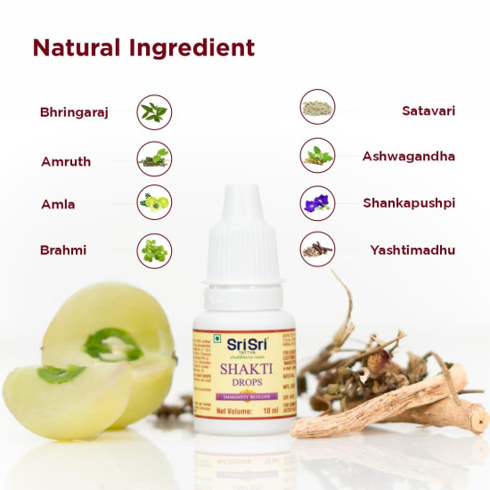Sri Sri TATTVA shuddhta ka naam Shakti Drops - Ayurvedic Immunity Booster for Adults & Kids - Natural Drops for Strength & Stamina - Relief from Cough, Cold & Sore Throat - 10ml (Pack of 1)