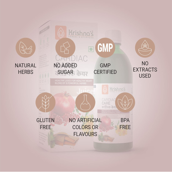 Krishna's Cardiac Care Juice - 500 ml | Ayurvedic Heart care expert | Healthy Heart Cardiac Wellness | Enriched with Arjuna Chaal, Kutki, Amla, Anardana & Pushkar Mool