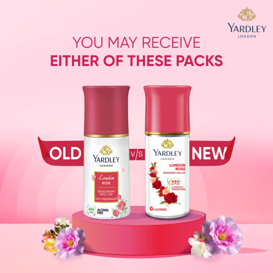 Yardley London London Rose Underarm Deodorant Roll On | With Licorirce Extract & Floral Extracts | Smooth & Eventoned Underarms | 72 H Long Lasting Floral Scent| 0% Alcohol & Dermat Approved | For Women | 50ml