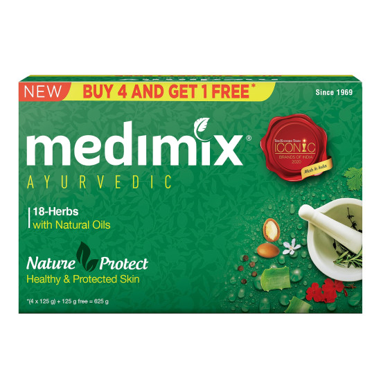 Medimix Ayurvedic Classic 18 Herbs Bathing Soap 125g (Buy 4 Get 1 EXTRA Combo Pack) | Natural Oils For Healthy & Protected Skin | Shop Herbal | Natural | Paraben-free & Sulphate-free | 100% Vegan