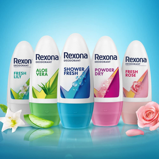 Rexona Shower Fresh Underarm Roll On Deodorant For Women, Antiperspirant, Removes Odour, Keeps Skin Fresh & Clean, Alcohol Free, Skin Friendly, 50 Ml