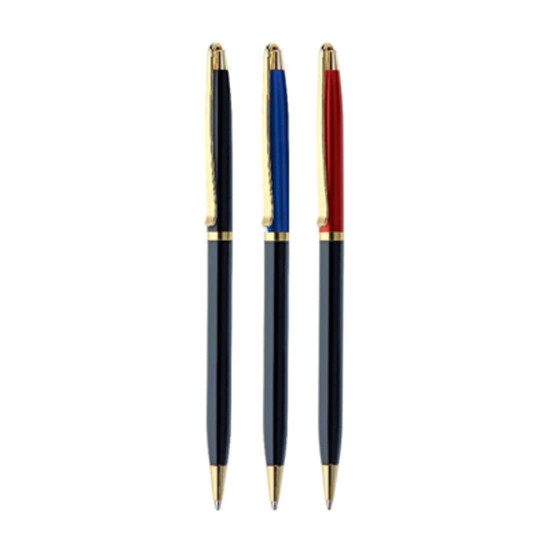 FLAIR Carishma Ball Point Pen Box Pack | Metal Body With Twist Mechanism | Stylish Long Clip With Gold Plated Parts | Durable & Attractive Body Design | Blue Ink, Pack of 1 Pen