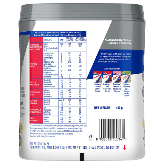 Protinex Nutritional Protein Rich Mix For Adults-(Original, 400 Gms, Jar) With Vital Nutrients To Support Faster Absorbation & Immunity Powder