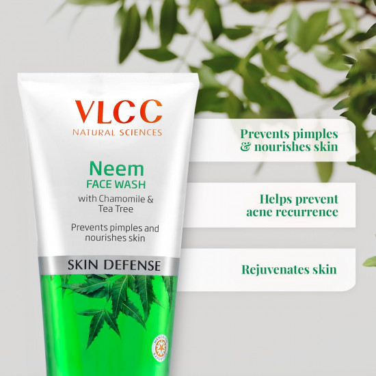 VLCC Neem Face Wash - 150ml X 2 | Buy One Get One (300ml) | Fights Acne, and Pimples | Soothe Skin Inflammation and Irritation | With Neem, Chamomile, Tea Tree, Eucalyptus & Carrot seed.