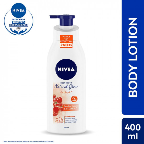 NIVEA Body Lotion Natural Glow, Cell Repair, Spf 15 & 50X Vitamin C 400ml