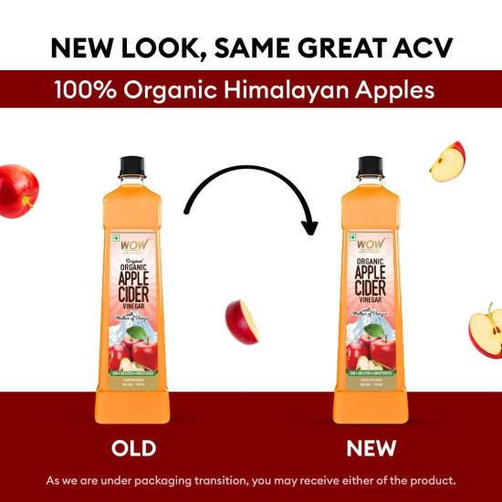 WOW Life Science Apple Cider Vinegar 750ml | Organic Himalayan Apples | Mother of Vinegar with Probiotics | Unfiltered & Unpasteurized | For Weight Management, Reduced Bloating, Healthy Skin & Hair