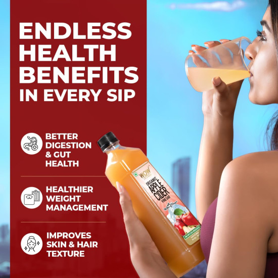 WOW Life Science Apple Cider Vinegar 750ml | Organic Himalayan Apples | Mother of Vinegar with Probiotics | Unfiltered & Unpasteurized | For Weight Management, Reduced Bloating, Healthy Skin & Hair