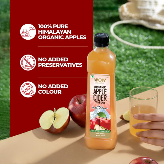 WOW Life Science Apple Cider Vinegar 750ml | Organic Himalayan Apples | Mother of Vinegar with Probiotics | Unfiltered & Unpasteurized | For Weight Management, Reduced Bloating, Healthy Skin & Hair