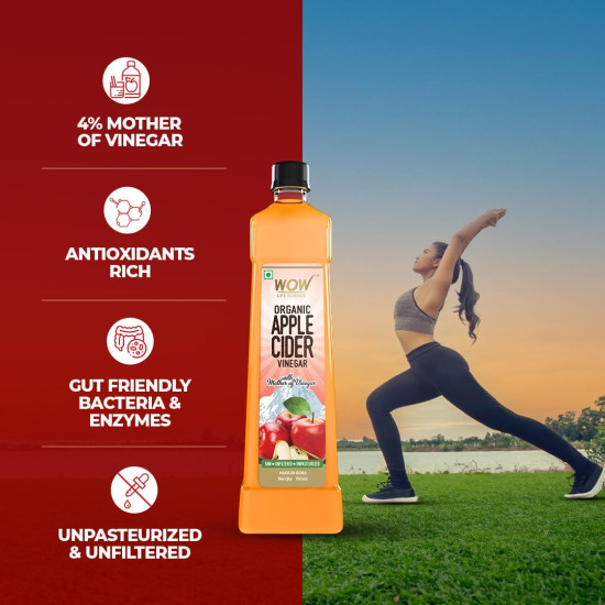 WOW Life Science Apple Cider Vinegar 750ml | Organic Himalayan Apples | Mother of Vinegar with Probiotics | Unfiltered & Unpasteurized | For Weight Management, Reduced Bloating, Healthy Skin & Hair