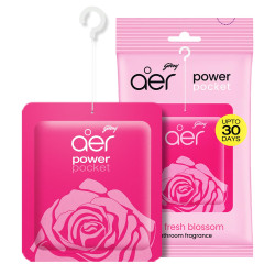 Godrej aer Power Pocket Bathroom Freshener – Rose Fresh Blossom (10g) | Lasts up to 30 days | Germ Protection