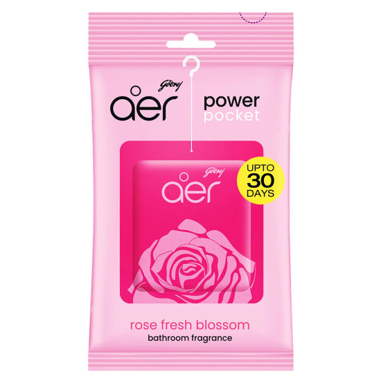 Godrej aer Power Pocket Bathroom Freshener – Rose Fresh Blossom (10g) | Lasts up to 30 days | Germ Protection
