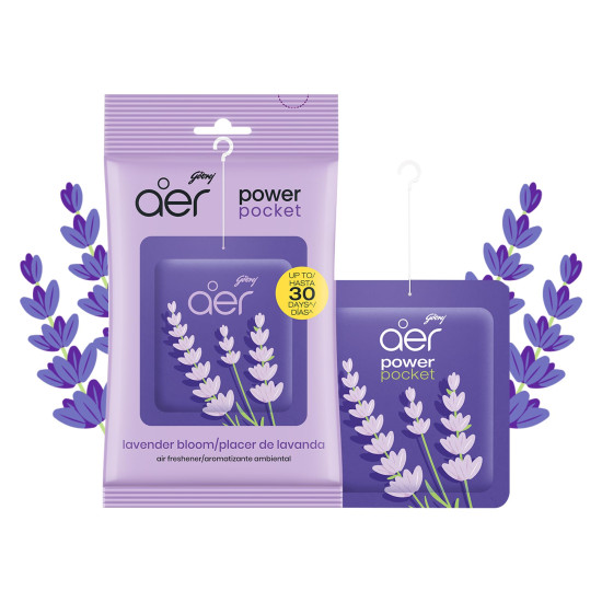Godrej aer Power Pocket Bathroom Freshener – Lavender Bloom (10g) | Lasts up to 30 days | Germ Protection