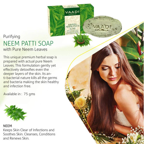 Vaadi Herbals Neem Patti Soap, Pure Neem Leaves, 3 x 75g