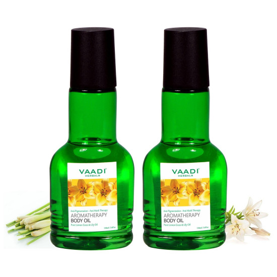 Vaadi Herbals Aromatherapy Body Oil, Lemongrass and Lily, 110ml x 2