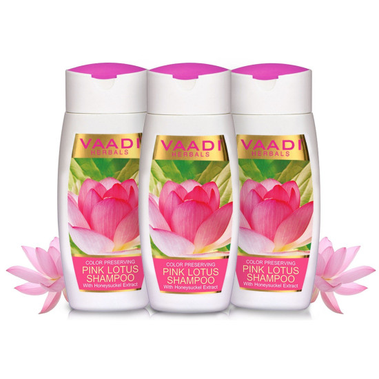 Vaadi Herbals Value Pack of 3 PINK LOTUS SHAMPOO with Honeysuckel Extract - Color Preserving (110mlx3)